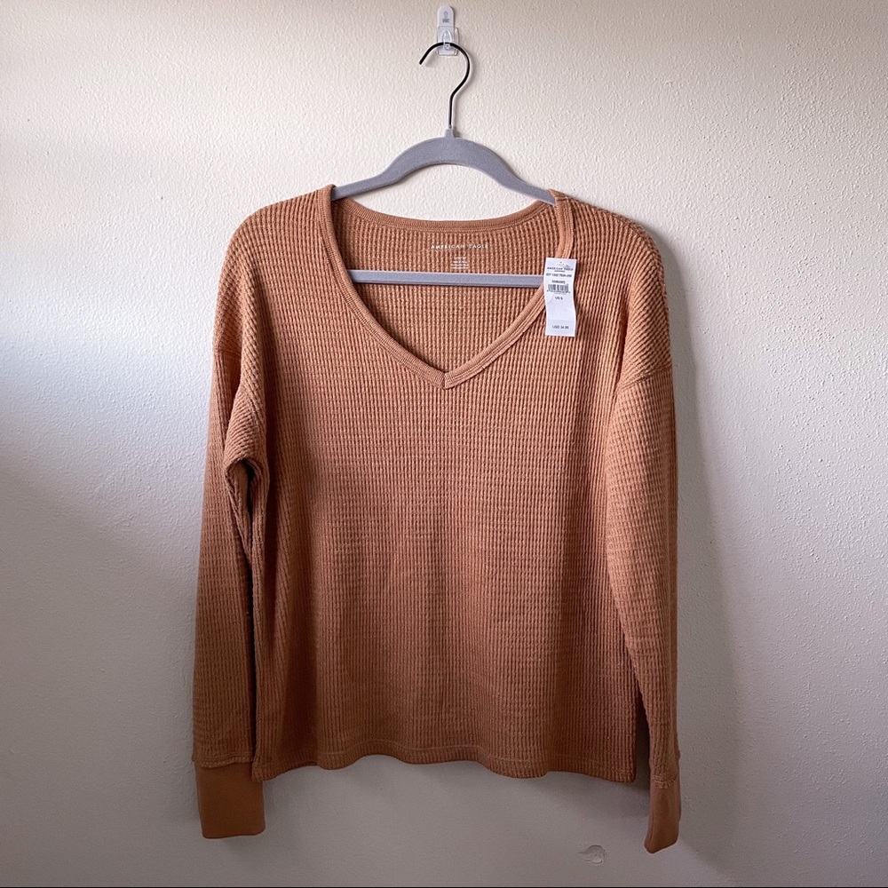American Eagle Waffle Knit V-Neck Long Sleeve
